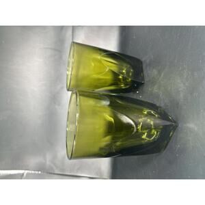 Vintage Hazel Atlas Gothic Heavy Olive Green Mid Century Glassware| Barware